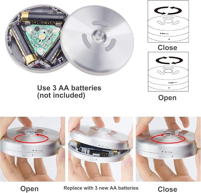 HONWELL Wireless Spotlight Indoor, Magnetic Push Lights, Stick on Puck Light, ALUMINIUM Mini Accent Lights Battery Operated, 100LM, 2 Brightness Level LED Closet Light for Cabinet,Art,Kitchen(3.3Inch)