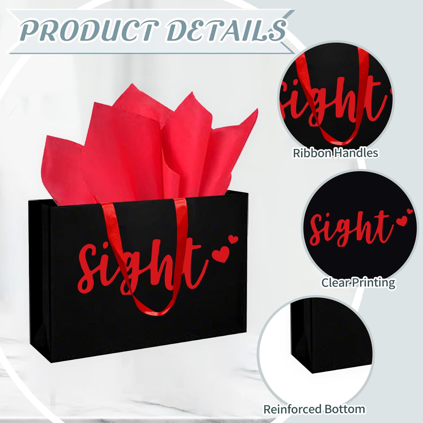 YIXAXKAO 5 Senses Gift Bags Five Senses Gift Bags with Tissue Paper Kraft Paper Bag with Ribbon Handles for Anniversary, Valentine's Day, Birthday for Him Husband Boyfriend (Red black)