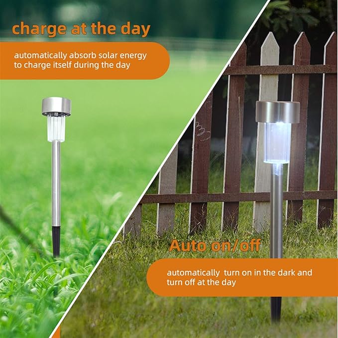 24 Pcs Outdoor Solar Pathway Lights,Stainless Steel LED Landscape Lighting,Outdoor Waterproof Solar Garden Lights,Outdoor Decorative Lighting,with Auto On/Off,for Patio Yard Lawn Path (Cool White)