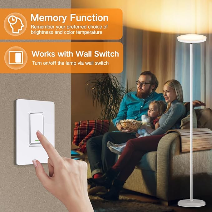 OUTON Smart LED Floor Lamp, 30W/3000LM Dimmable Bright Torchiere Sky Lamp Compatible with Alexa Google Home, WiFi Remote, Tall Standing Lamp with 4 Color Temperature for Living Room Bedroom Office