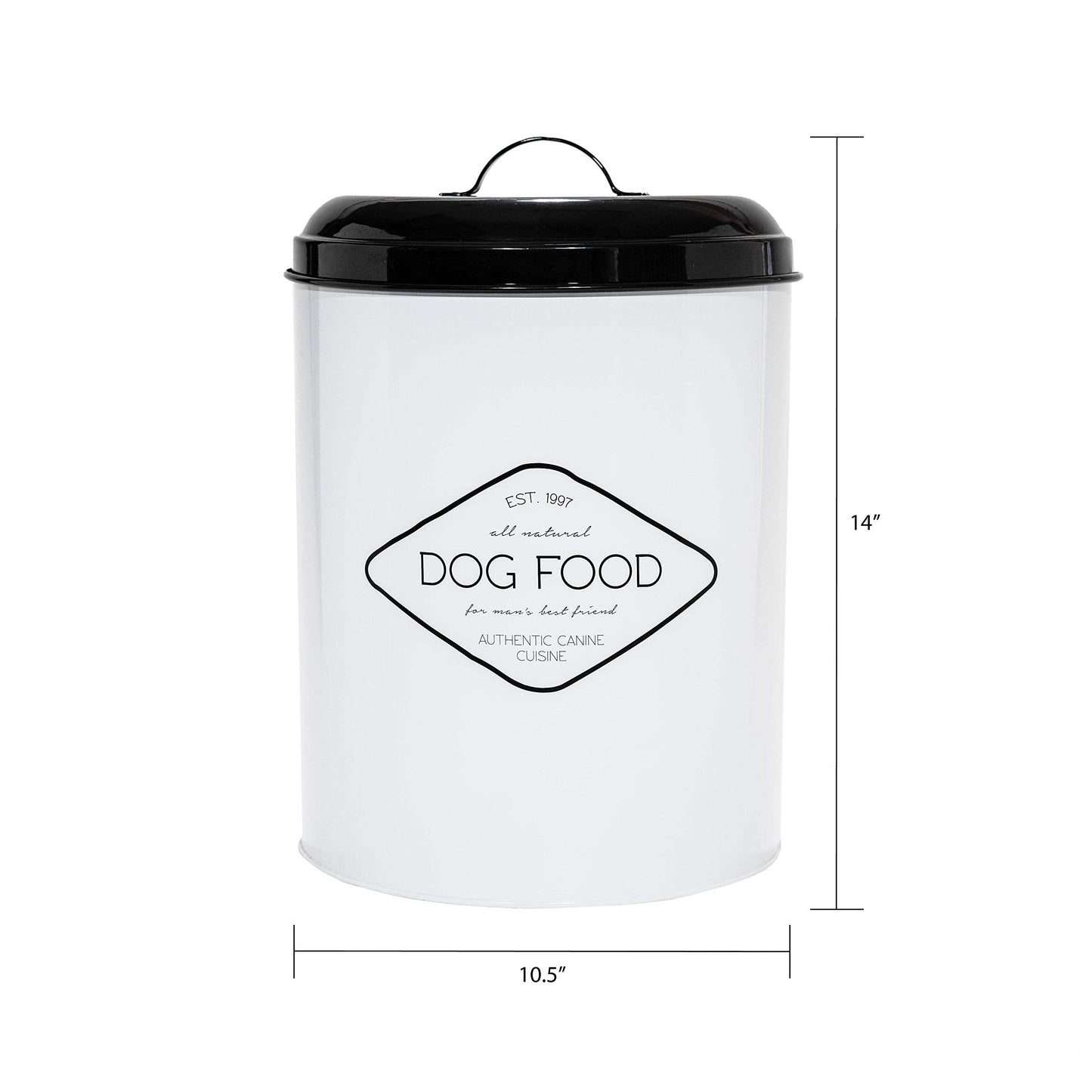 Amici Pet Buster All Natural Canister, Metal Storage Container with Handle Lid & Silicone Gasket Seal, Minimal Countertop Food Bin for Pantry, Pet Treats & Kitchen Dry Goods - 272 Oz (10.5"L x 14""H)"
