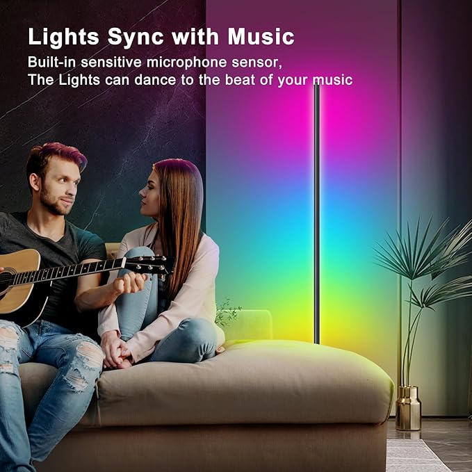 Corner Floor Lamp, RGB LED Corner Lamp with Music Sync, Smart App and Remote Control Color Changing Ambience Light, 16 Million DIY Colors Timer Setting for Bedroom, Living Room