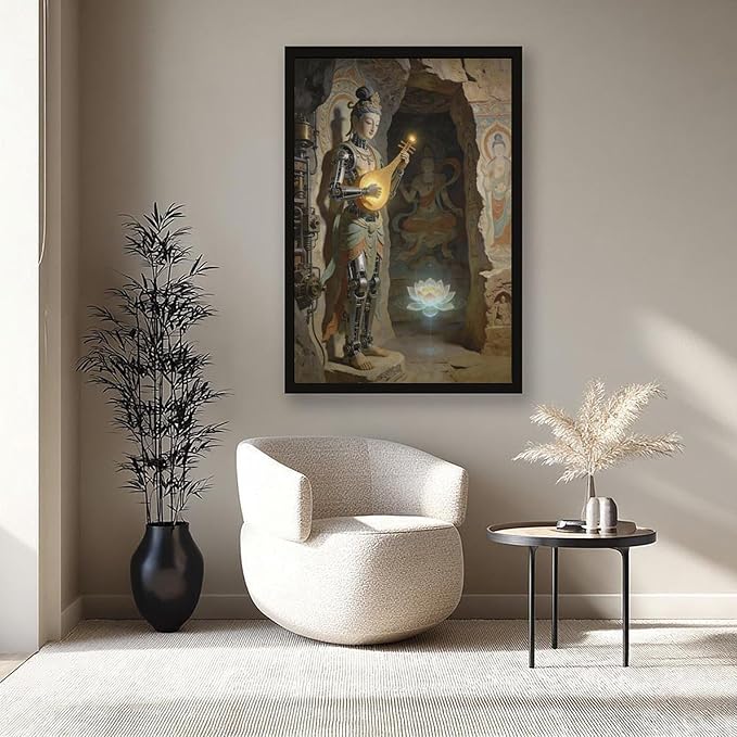 Framed Steampunk Mechanical Fairy Wall Art - Cultural Retro-Futuristic Poster for Home Office Bedroom Decor 08x12in