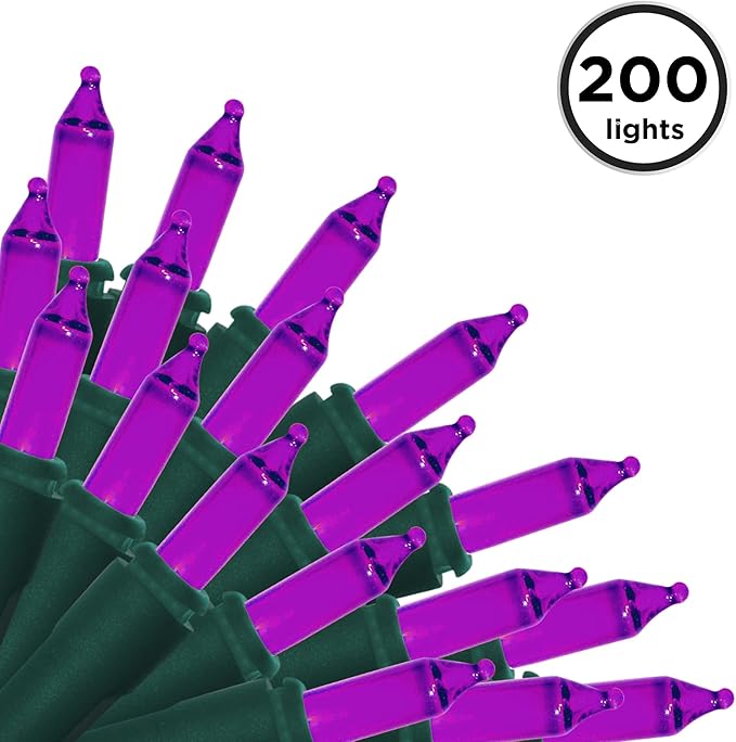 Brite Star 100 Count Mini String Christmas Lights, Purple - 22 feet Indoor/Outdoor Christmas Tree Lights with Green Wire (Set of 2)
