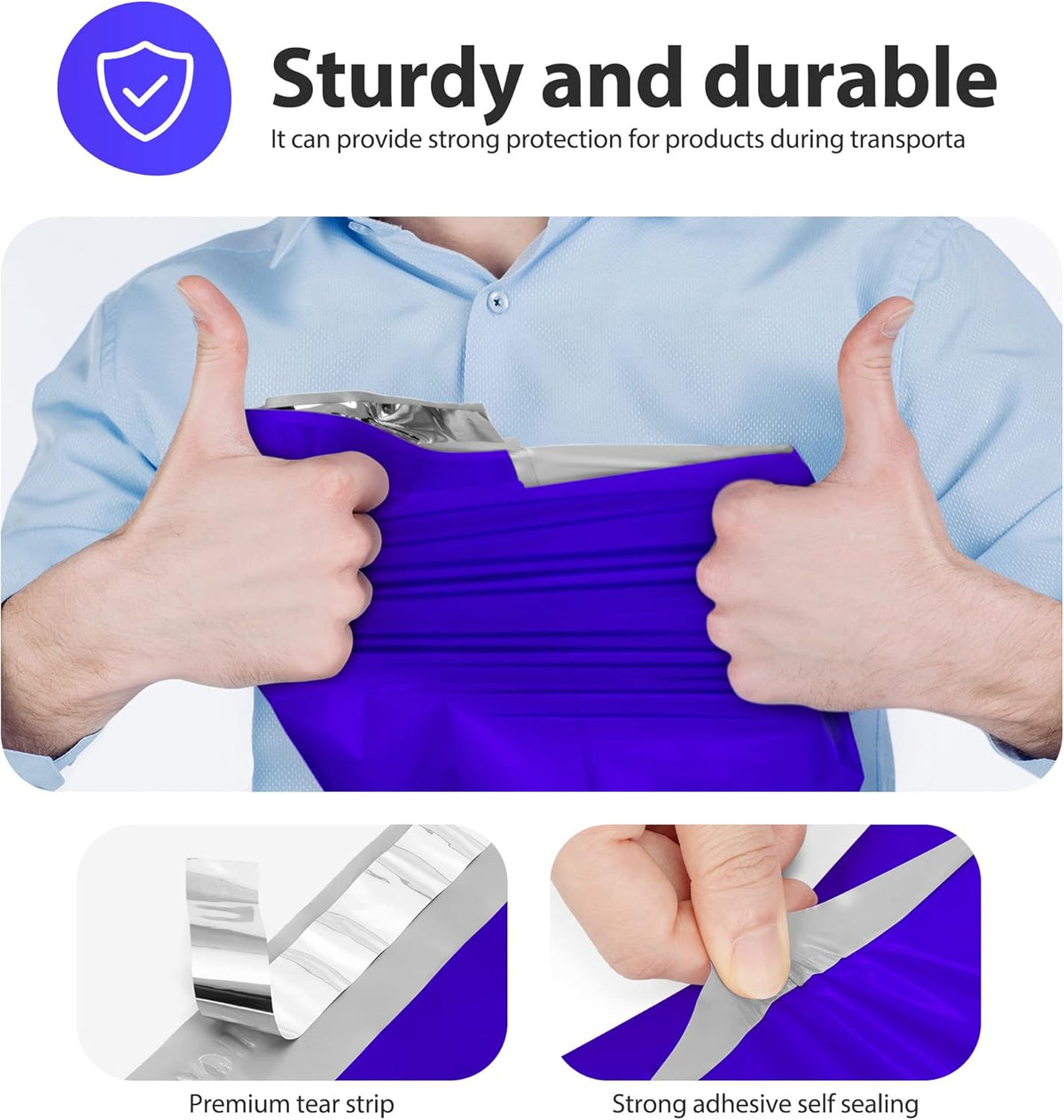Fuxury/Fu Global 12X15.5" 100Pcs Poly Mailers Bags for Clothing/T-Shirt/Shirt, Plastic Mailing Envelopes for Small Business, Self Seal Shipping Polybag Bulk- Blue