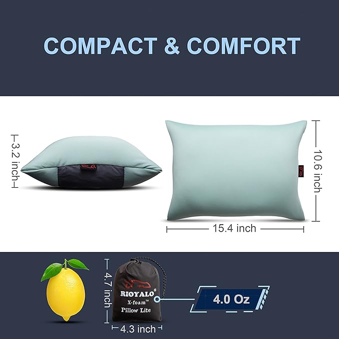 X-Foam Inflatable Camping Pillow Lite with Removable Foaming Cover | Comfortable, Washable Ultralight Portable with Neck Lumbar Support | Backpacking, Hiking, Travel, Air | Small