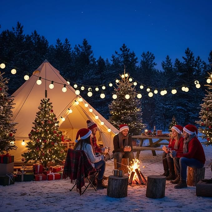 25ft Outdoor Christmas LED String Lights,G40 Frosted White Globe Lights with 27pcs Plastic Bulbs,Round Bulb Christmas Lights for Indoor/Outdoor Wedding Backyard Cafe Garden Xmas Decor