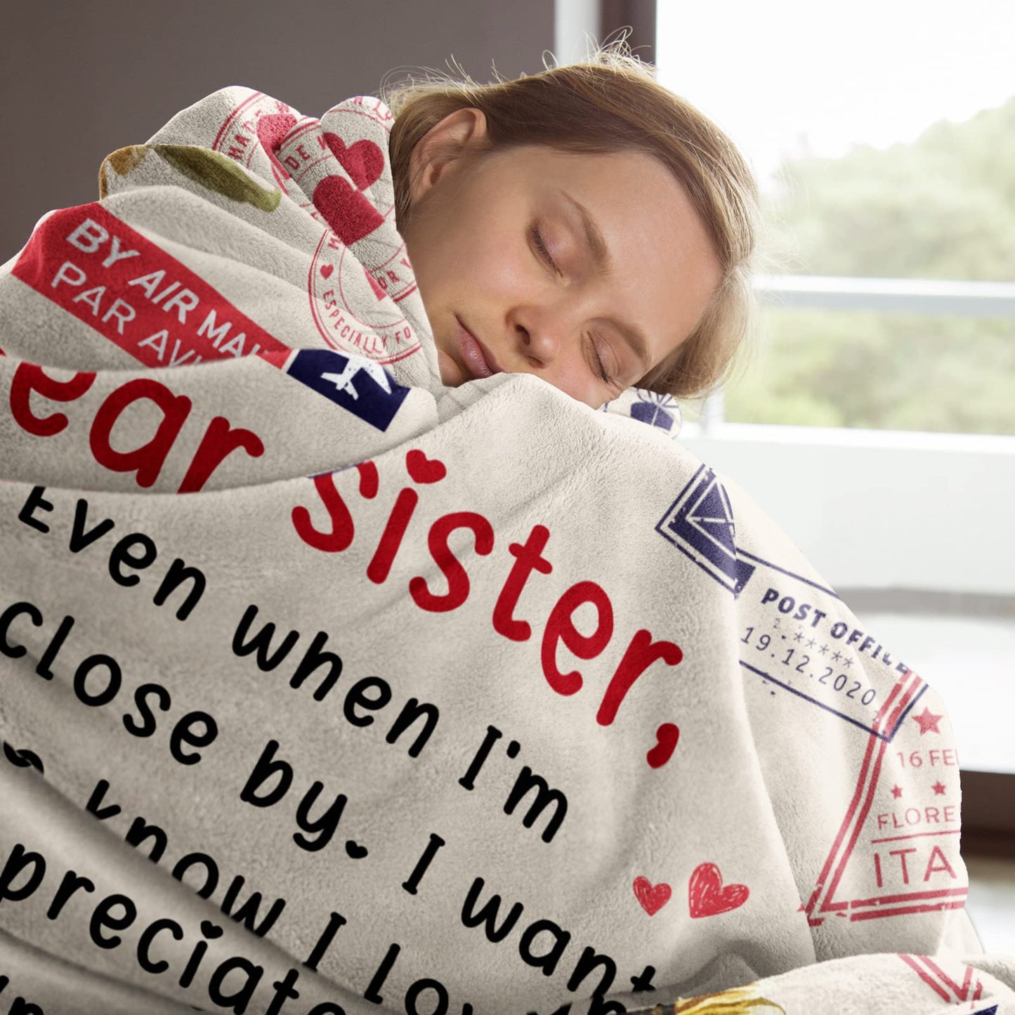 Niyewsor Sister Birthday Gifts, Sister Gifts Blanket, Sisters Gift from Sis, Present for Sisters on Mothers Day, Christmas, Dear Sis Airmail Throw Blanket, 60" * 50"
