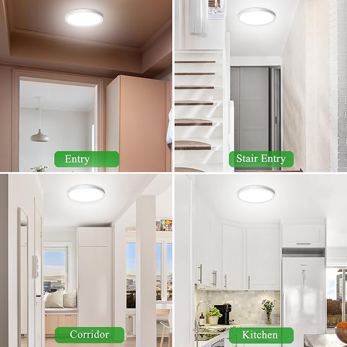 LED Flush Mount Ceiling Light , Super Slim 12W 7Inch 3000K/3500K/4500K/5000K/6500K 5 Color Changeable 1440LM Low Profile White Ceiling Light for Bedroom, Living Room, Dining Room, Hallway, Pack of 2