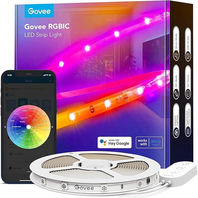 Govee RGBIC LED Strip Lights, 16.4ft WiFi LED Lights Work with Alexa and Google Assistant, Smart LED Strips App Control, DIY, Music Sync, Color Changing Lights for Bedroom, Home Decor