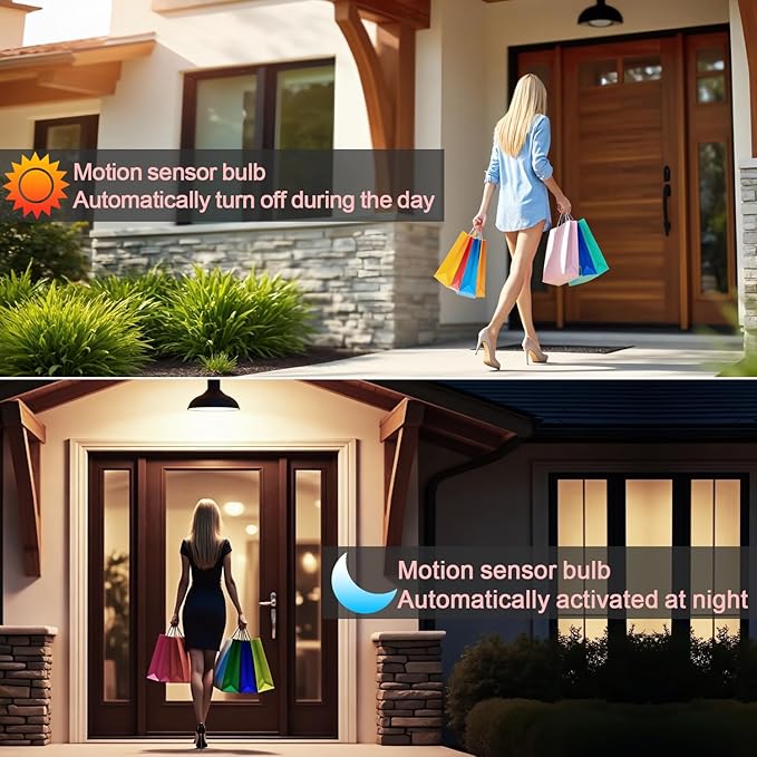 McDen Motion Sensor Light Bulb, Indoor Motion Activation Detector Light Bulb, E26 Base Dusk to Dawn Security Night Light 13.5W Equivalent 100W 6000K Daylight 4 Packs