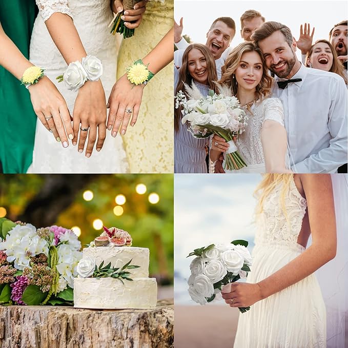 JOYLEX Artificial Flowers Realistic Roses, 50pcs Real Looking Fake Roses with Stem for DIY Wedding Bouquets Centerpieces Bridal Shower Party Home Romantic Decorations (Regular 3" - 50pcs, White)