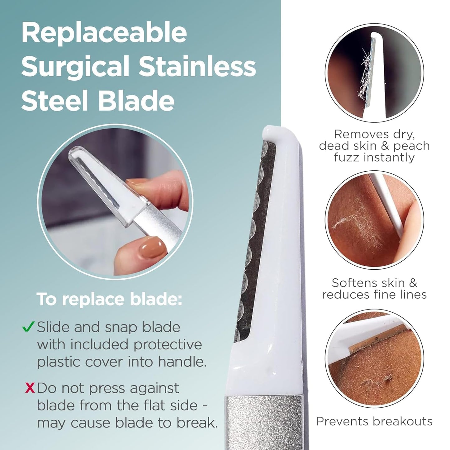 StackedSkincare Dermaplane Razor for Women Face - Professional Facial Razor, Non-electric Face Shaver for Women - Eyebrow Razor & Dermaplaning Tool for Face Exfoliation - Includes Handle & Blade