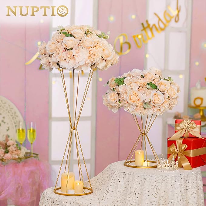NUPTIO Flower Ball Arrangement Bouquet - 10 Pcs 15.7 inch Diameter Champagne Fake Flowers Roses Balls for Centerpieces Tables - Artificial Rose Arrangements for Wedding Centerpiece Table Decorations