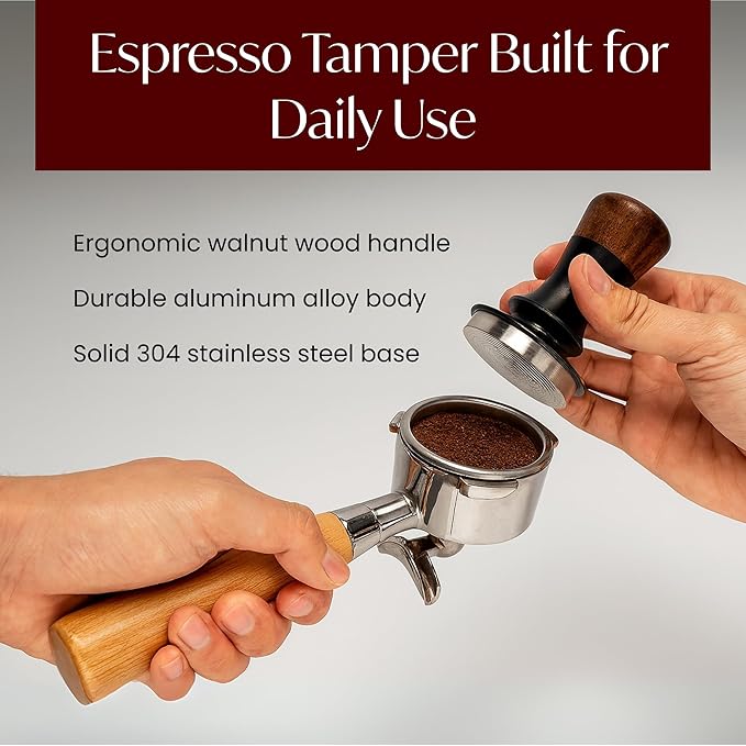Espresso Accessories Kit for 54mm Portafilter – Premium Matching Barista Tools Set with Durable Aluminum and Real Walnut Wood – Espresso Tamper, WDT Tool and Magnetic Dosing Funnel – Black & Walnut