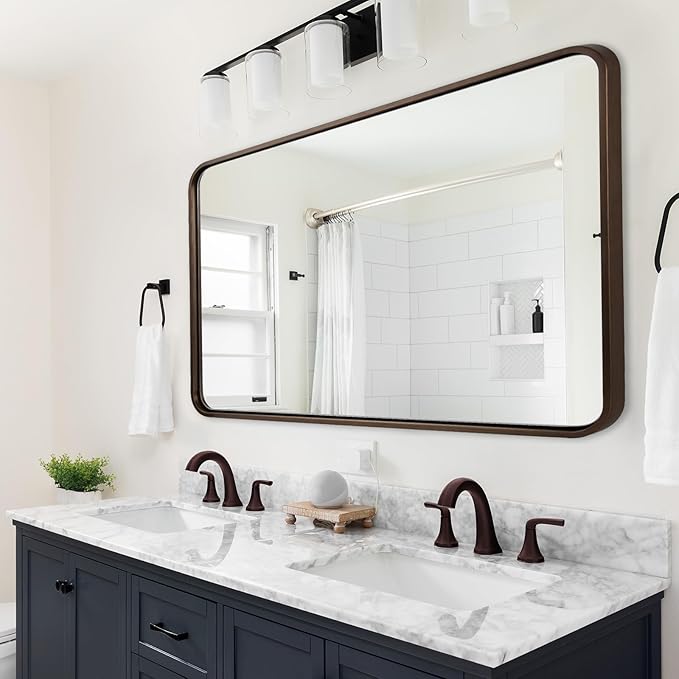 ANDY STAR 48x32 Inch Bronze Bathroom Mirror, Rounded Rectangle Oil Rubbed Bronze Mirrors for Bathroom,Tube Metal Framed, 1’’ Deep Wall Mounted Vertically/Horizontal