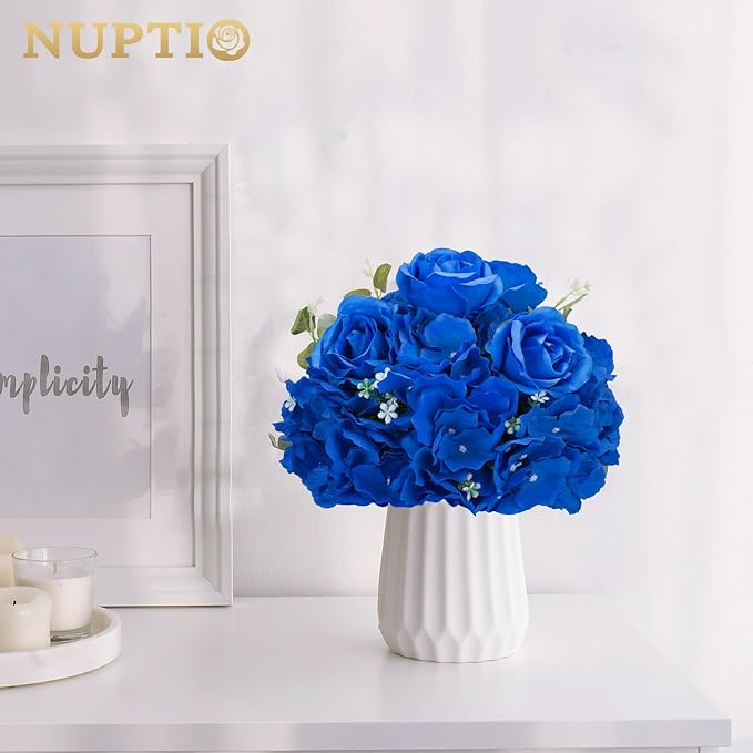 NUPTIO Royal Blue Flowers for Centerpieces: 2 Pcs 11.8 inch Diam Artificial Flower Balls for Centerpieces - Fake Flower Ball Arrangement Bouquet Rose Wedding Centerpieces for Tables Decorations
