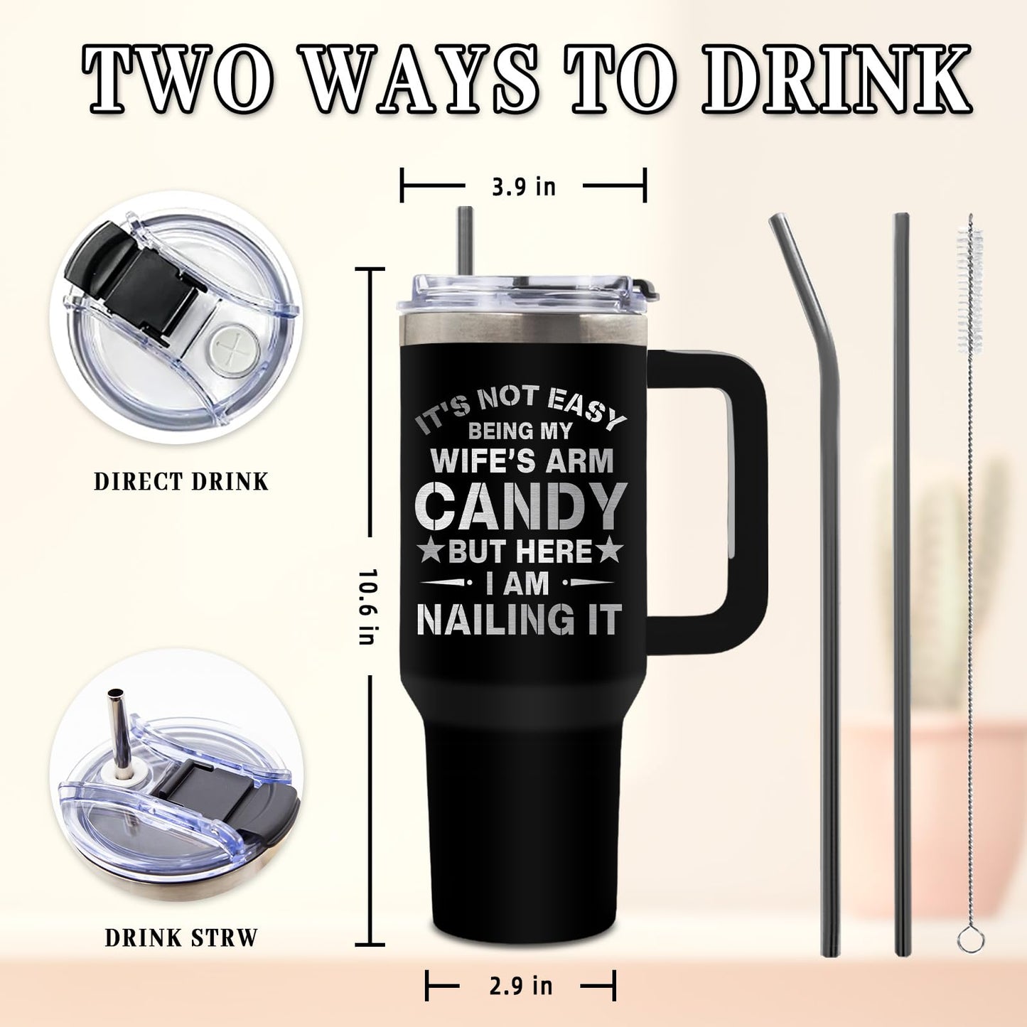 DUUV Gifts for Husband from Wife, Husband Tumbler with Handle 40 Oz, Christmas Thanksgiving Wedding Anniversary Appreciation Birthday Gifts for Husbands Men Him, 1PCS