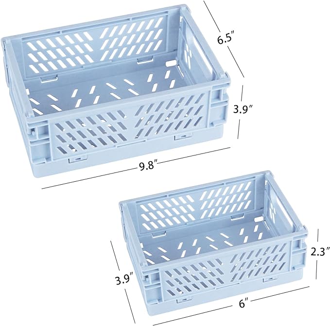 Tixill 2-Pack Mini Foldable Plastic Baskets for Organizing and Storage, Collapsible Storage Crate for Home Kitchen Bedroom Bathroom Office (5.9x3.8x2.2, Blue)