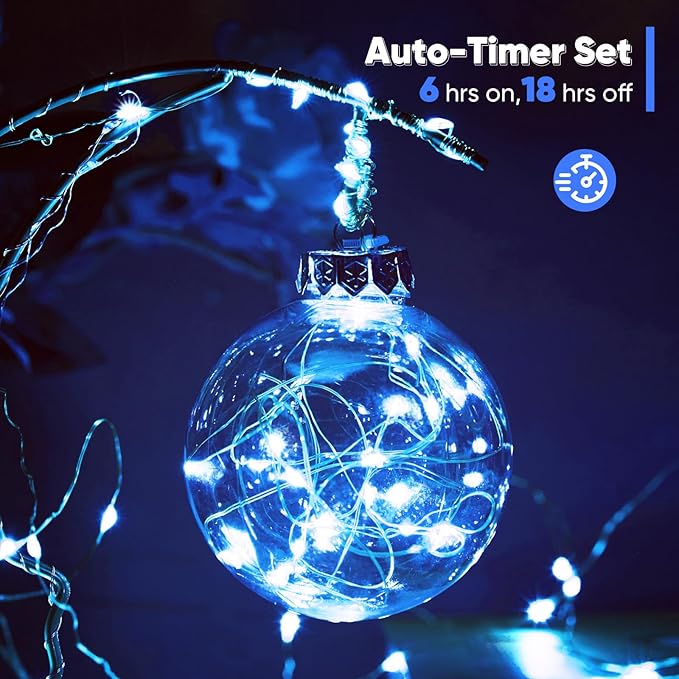 2 Pack 16.4 Ft. Battery Operated Outdoor String Lights with Remote & Timer, LED Blue Fairy Lights, Waterproof Twinkle Lights for Bedroom, Dorm, Mason Jar, Wedding, Party, Christmas