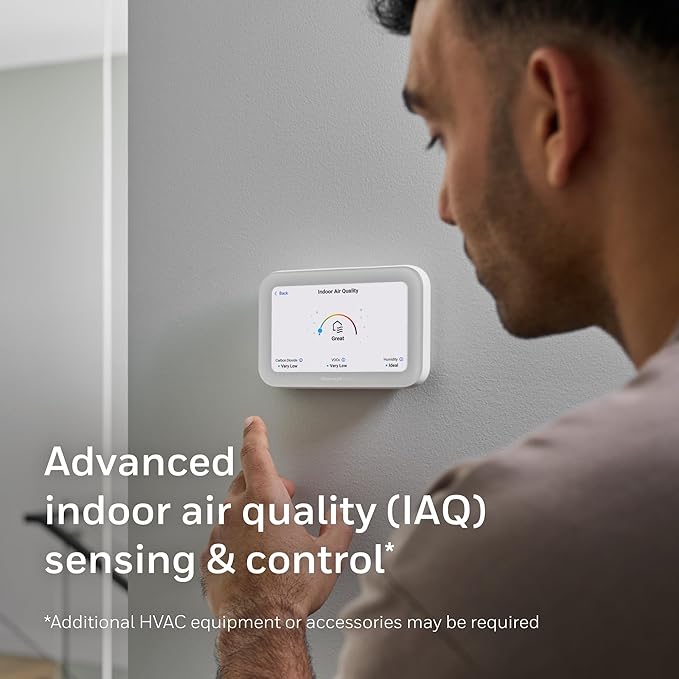Honeywell Home X8S Smart Thermostat with Room Sensor, Video Doorbell Compatibility, IAQ Control, and Customizable Touchscreen Display, White
