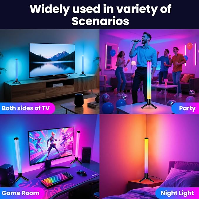 TJOY 360° Smart Light Bars, RGB Game Lights on Desk, TV Backlight with Music Sync, USB Powered LED Light Bar, Mood Lighting for PC, Gaming Room(Black, Plastic Material)