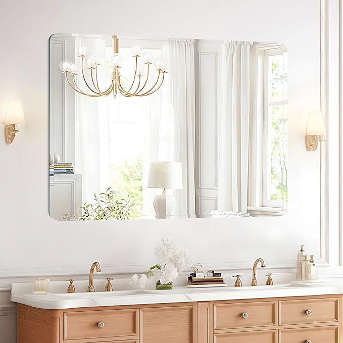 Frameless Bathroom Mirror for Over Sink,Wall Mounted Vanity Mirrors 18x26in,Rounded Rectangle Mirror Frameless with Polished Edge for Bedroom,Living Room,Entryway,Shatterproof (Horizontal/Vertical)