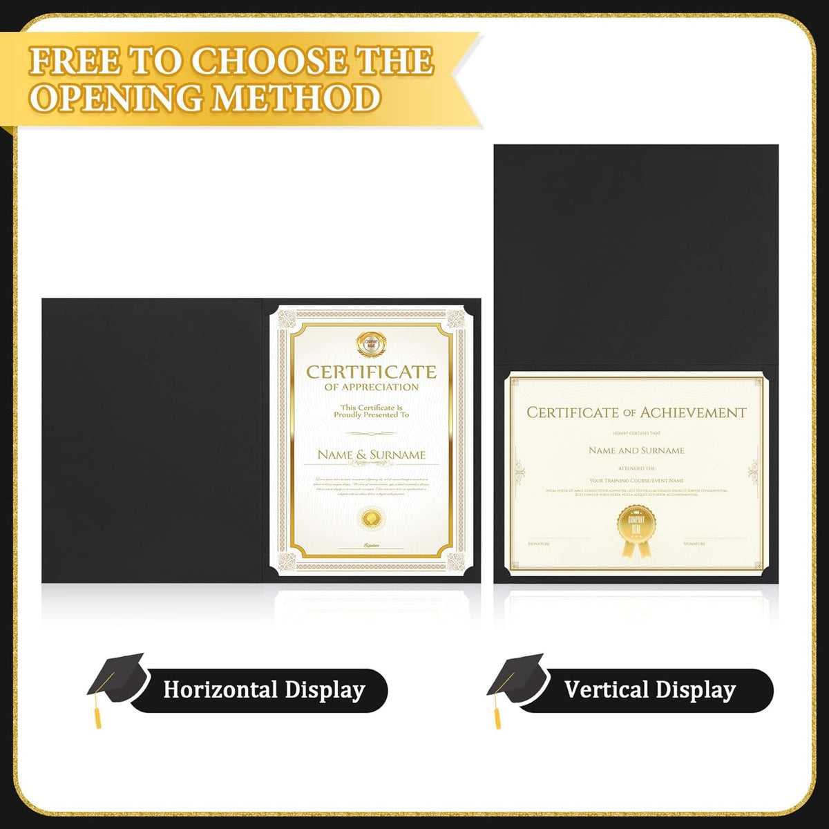 Ndsox 30 Packs Black Certificate Holders, Graduation Diploma Holders, 350GSM, Diploma Covers with Gold Foil Border for Letter Size 8.5" x 11" Award Certificate Paper, Cardstocks and Documents