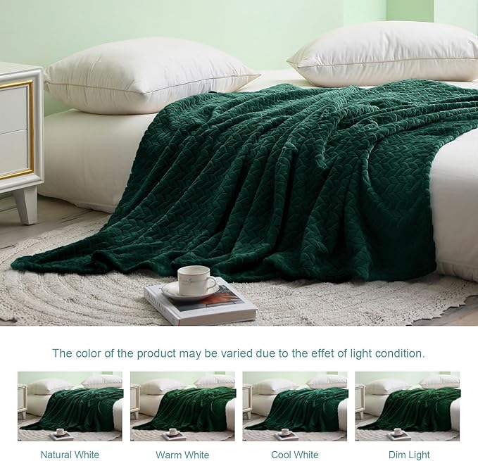 Exclusivo Mezcla Fleece Twin Size Blanket for Bed, 90x66 Inches Soft Cozy Jacquard Flannel Blankets, Lightweight Fuzzy Plush Warm for Winter, Forest Green