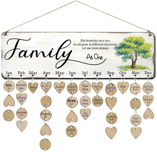 Birthday Gifts for Mom Grandma, Wooden Family Birthday Plaque Reminder Calendar Board Wall Hanging, Grandmother in Law Granny Present for Mothers Day Birthday Christmas Gift, FAMILY Sayings Pattern