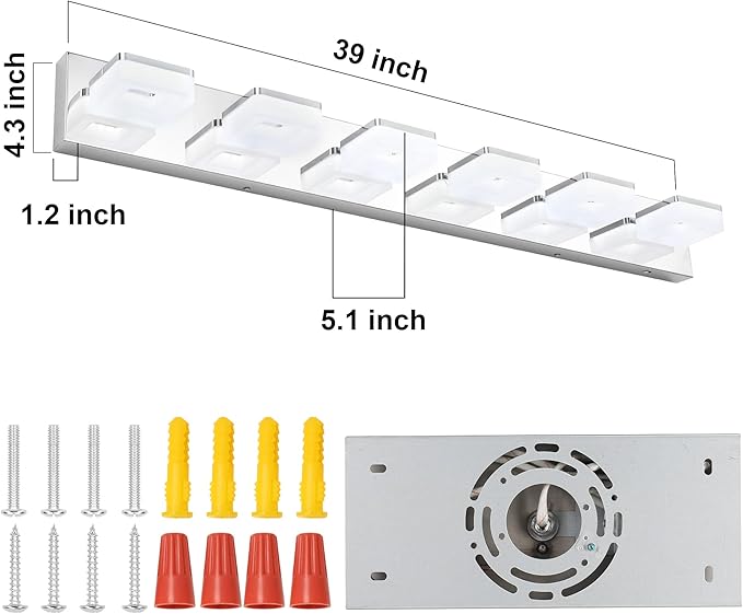 3 Colors Dimmable Bathroom Light Fixtures Over Mirror, LED Chrome Vanity Lights, Acrylic Stainless Steel 6 Light Bathroom Vanity Light, Adjustable 3000K/4000K/6000K, 360° Rotate