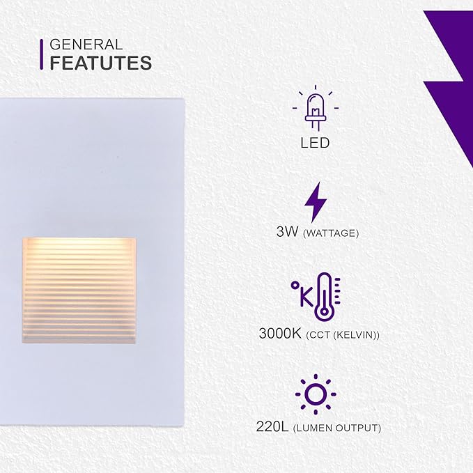 Ciata Indoor/Outdoor 3 Watt Vertical Stair/Step Light, 3000K, Hardwired, 220 Lumens, Wet Location use, Warm White, Vertical, 277V, CRI 80 for Step Lighting, Stair, Patio- White Finish