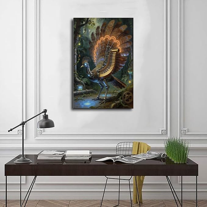 Framed Mechanical Fantasy Wall Art for Living Room TV Wall Vintage Steampunk Aesthetic Home Decor 16x24inch(40x60cm)