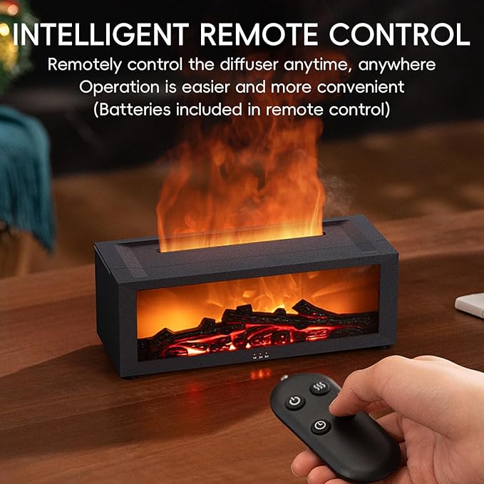 Essential Oil Diffuser, 7 Colors Fireplace Flame Fire Oil Diffuser, 150ml Ultrasonic Aromatherapy Humidifier, Scent Diffuser with Remote Control & Timer for Home,Bedroom,Office,Yoga (Black)