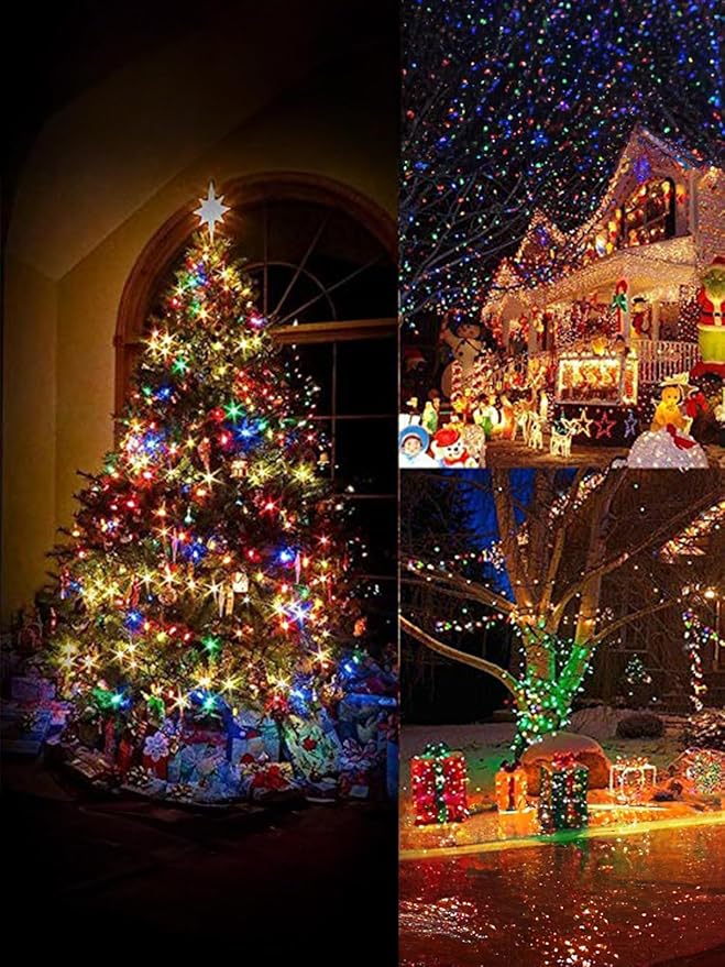 Twinkle Star 2 Pack Battery Operated Christmas Lights, Total 32 FT 100 LED Outdoor Christmas Lights with 8 Modes, Xmas Tree Lights Waterproof for Patio Garden Party Wedding Holiday Decor Multicolor