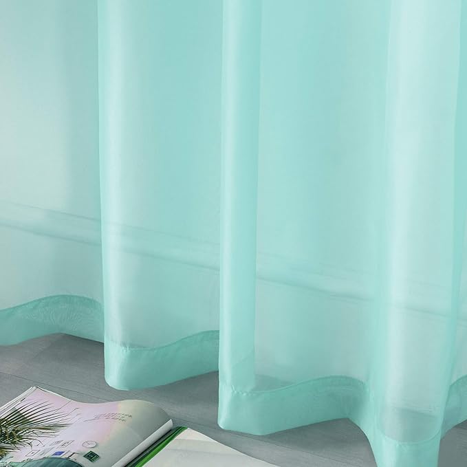 DUALIFE Aqua Window Sheer Curtains 108 Inches Extra Long 2 Panels Grommet Voile Drapes Gauze Semi Sheer Curtains for Living Room Kids Bedroom 52 x 108 Inch Length