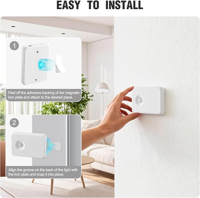 6 Pack Wireless Rechargeable Motion Sensor Stair Light, Smart Led Motion Activated Battery Operated Night Lights, RGBW Stick On Closet Lamp Indoor for Step Cabinet Hallway Bathroom Stairway