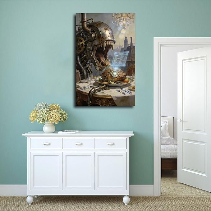 Framed Steampunk Fantasy Wall Art for Living Room And Dining Room Vintage Industrial Decor 24x36inch(60x90cm)