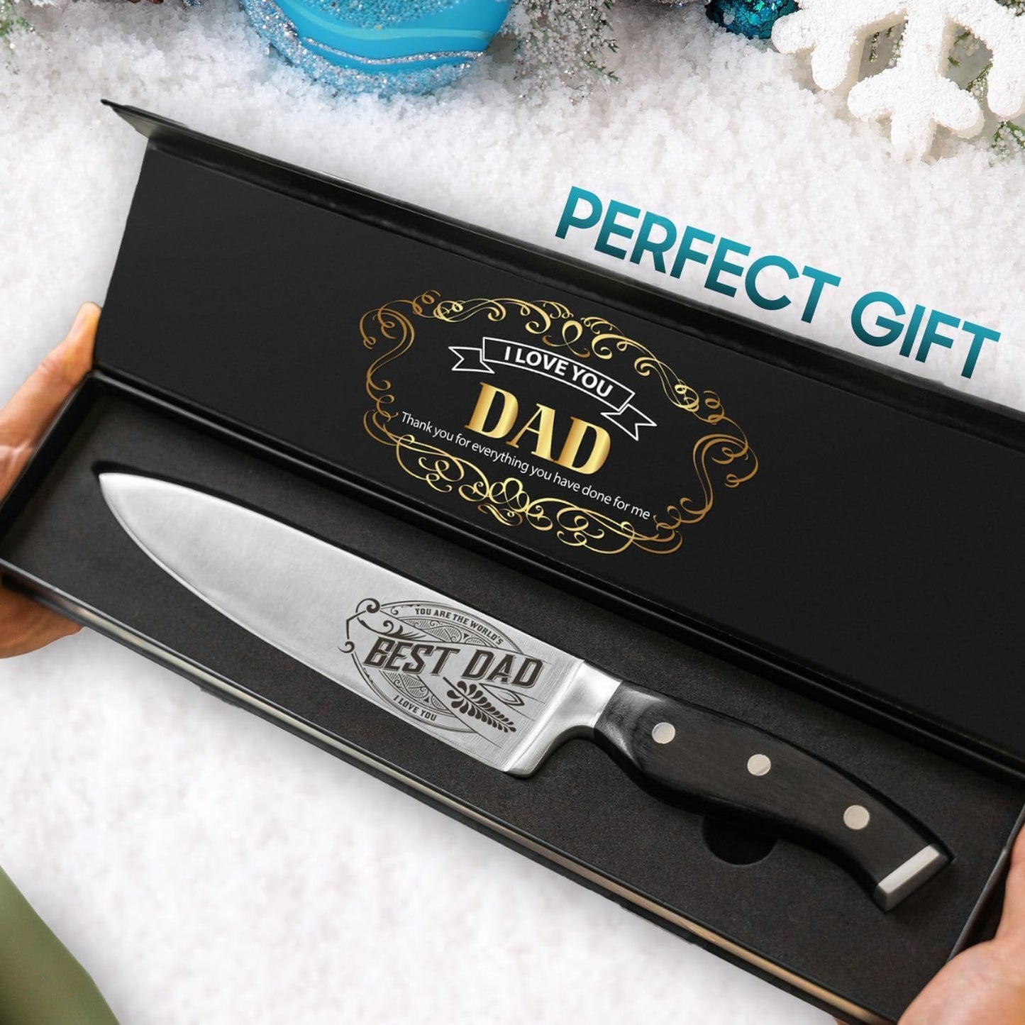 CUTLINX Birthday Gift BEST DAD - Premium Chef Knife Gift - 8 in. Stainless Carbon Steel Kitchen Knive w/Pakka Wood Handle - Father's Day, Christmas, Housewarming, Anniversary, Holiday Gifts