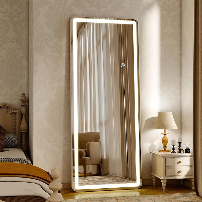71"x26" LED Full Length Mirror – Standing Floor Mirror with Dimmable Lights 3 Color Modes – Adjustable Brightness, Wall-Mount or Lean for Barber, Fitness Center, Dressing Room, Vanity
