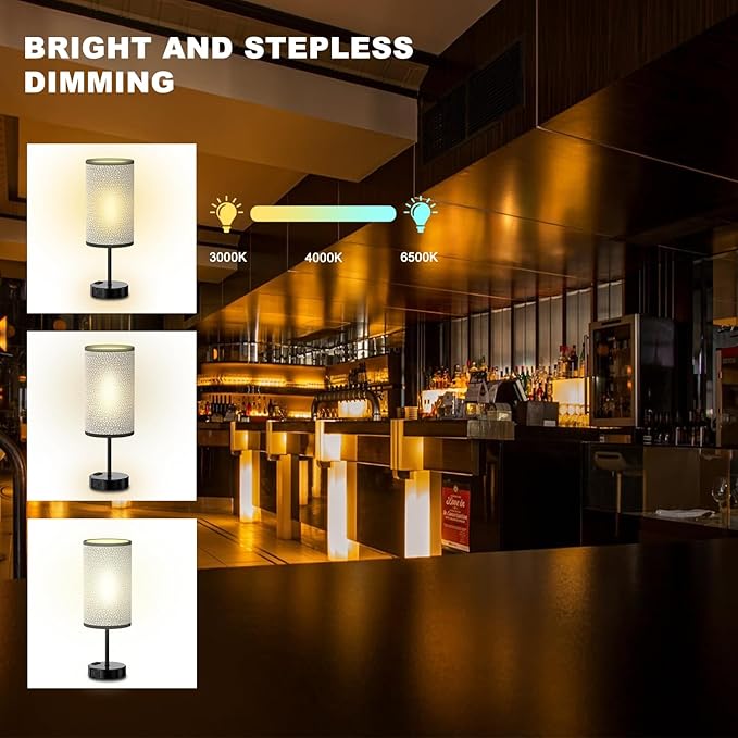 Table Lamp for Bedroom with Touch Control,Bedside Lamp with USB C+A Charging Ports& AC Outlets, Adjustable 3color LED Light for Home Decor/Nightstand/Bedroom/Office,Included Bulb