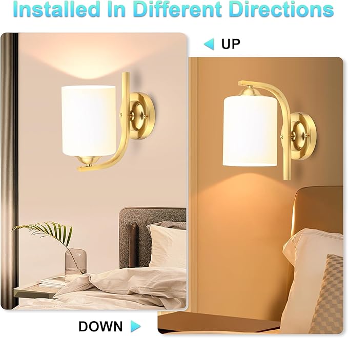 CANMEIJIA Gold Wall Light Fixtures, Wall Sconce 1 Light, Gold Wall Lamp Bathroom Vanity Lightting for Mirror Bedroom Hallway Kitchen Porch, Milky White Glass Shades, E26 Socket, Bulbs Not Included