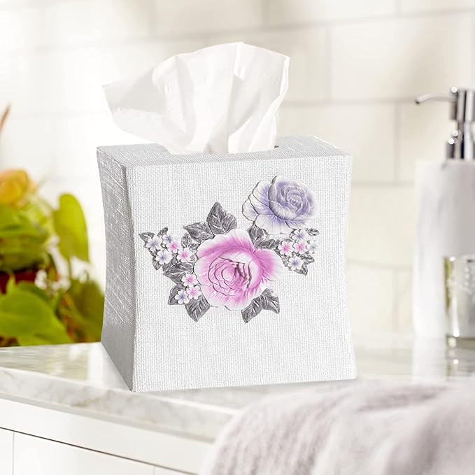 Zahari Home 2pc Michelle Bathroom Set Waste Basket & Tissue Cover Modern Classic Decor Stylish Unique Design Beautiful Floral Bathroom Accessories Set