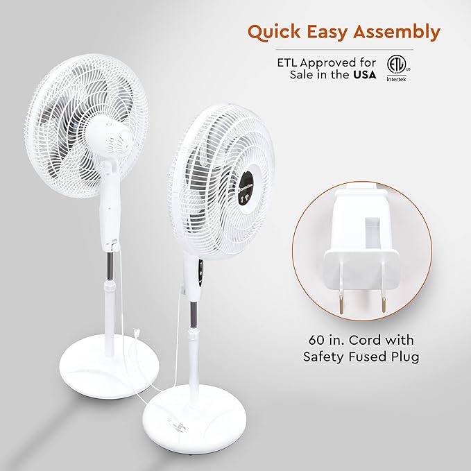 Comfort Zone 18-Inch Smart WiFi Oscillating Stand Fan, 3-Speed Wall-Mountable Fan with Voice Control, Full-Function Timer & Adjustable Stand up to 53 Inches, Quiet Tri-Curve Technology