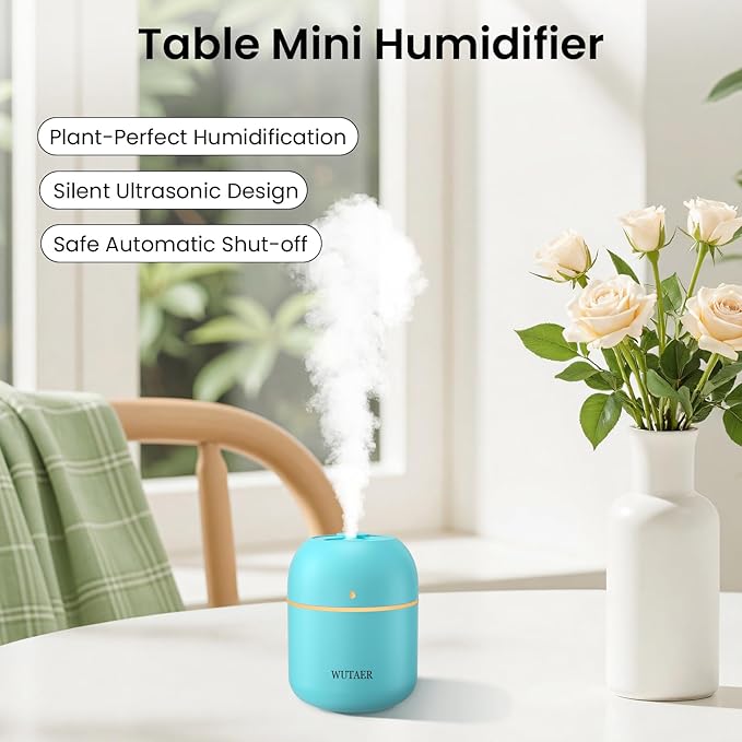 Portable Small Humidifier, WUTAER USB Personal Desktop Humidifier for Car, Office Room, Bedroom, Auto Shut-Off, 2 Mist Modes, Super Quiet(220ml, Green)