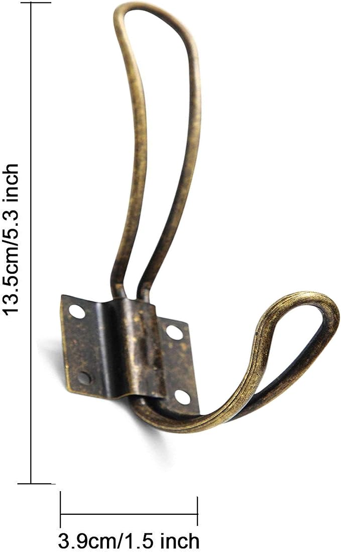 Rustic Coat Hooks Wall Mounted - 10 Pack of Vintage Double Coat Hangers with Large Metal Screws Included - Hard Antique Industrial Heavy Duty Hook Set - Best for Farmhouse Shabby Chic Hanging Look
