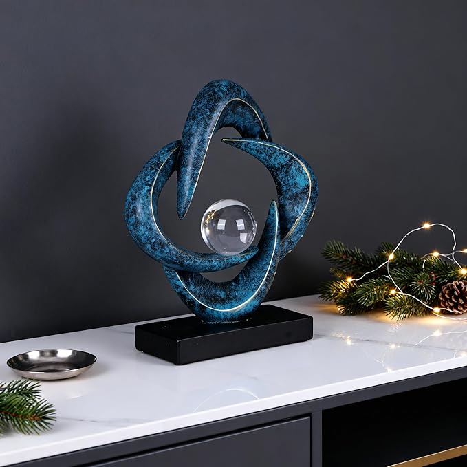 Abstract Art Sculpture, Resin Gold Decorative Statue, Modern White Ornaments for Living Room, Decorativas Modernas for Coffee Table/Entryway/Office Collectibles (Blue&Gold)