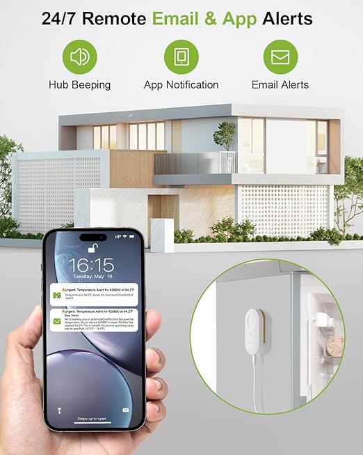 MOCREO WiFi Refrigerator Thermometer Digital Freezer Alarm, Remote Email & App Alert, 2-Year Data Logging, No Subscription, 2 Smart Temperature Sensor for Fridge, Freezer, Hot Tub