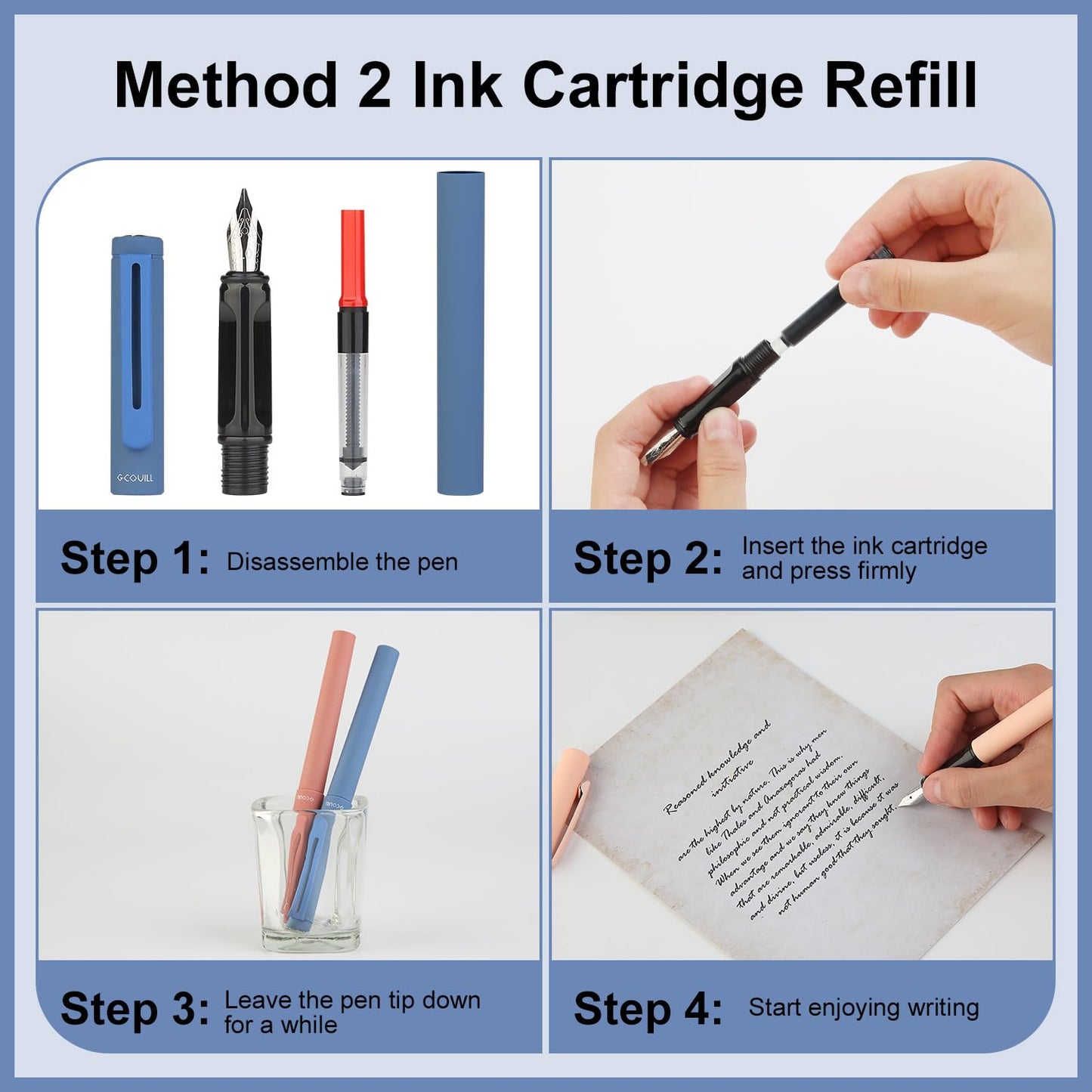 GC QUILL Calligraphy Pen Set 74pcs- 8 Calligraphy Fountain Pens with Varied Nibs, 66 Ink Cartridges(14 Colors)-Writing, Drawing, Calligraphy Practice for Beginner GC-F866