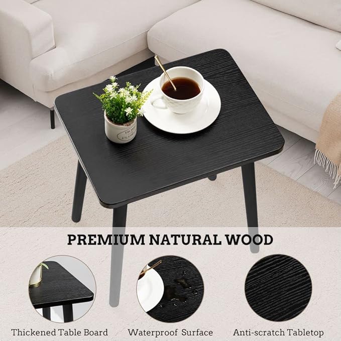 FORAOFUR Black Side/End Table, Modern, Minimalist Wooden Small Accent Table with Natural Legs for Living Room, Bedroom, Balcony and Office, Home Decor